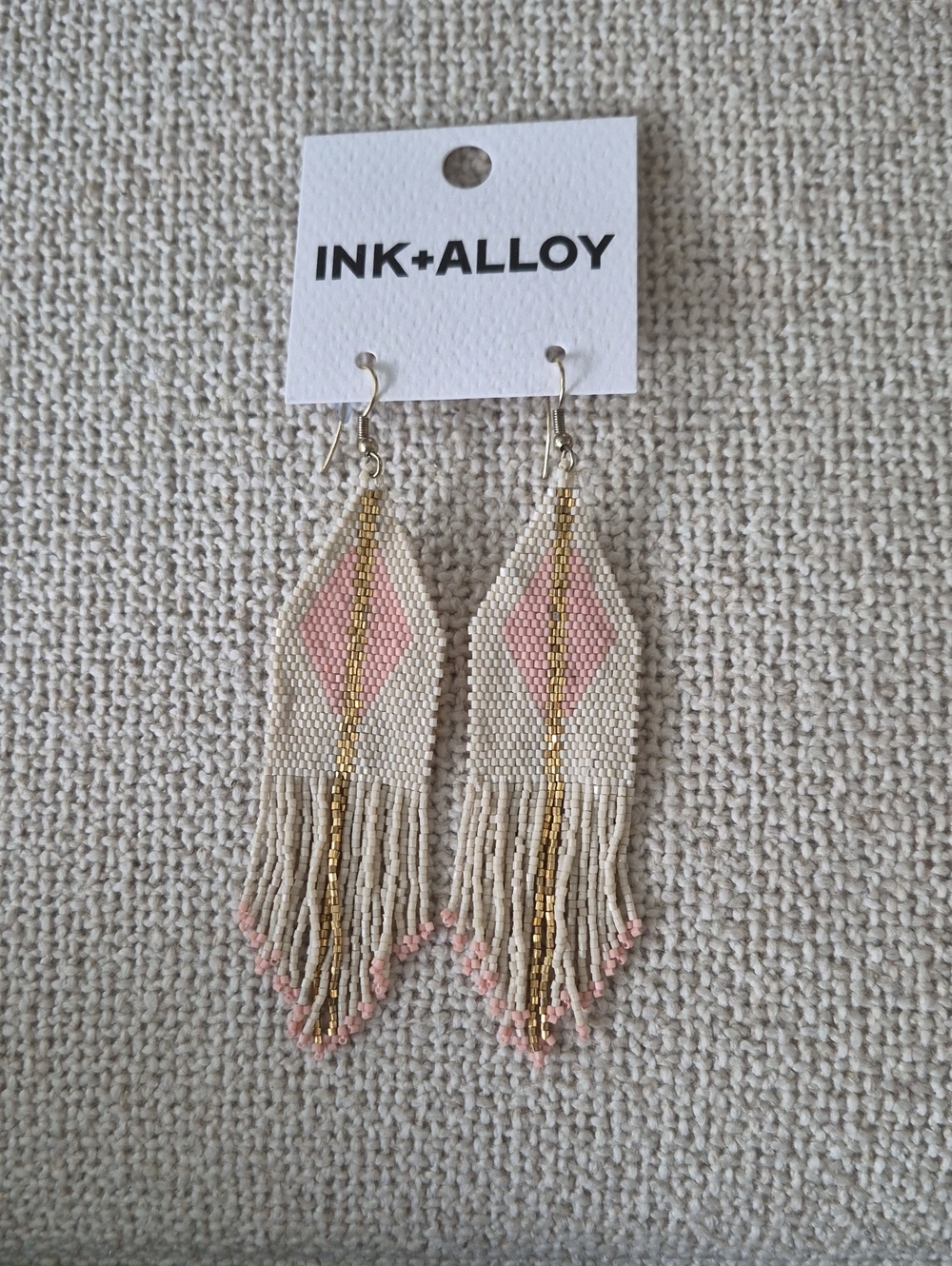 INK + ALLOY Cream, Pink and Gold Beaded Fringe Earrings